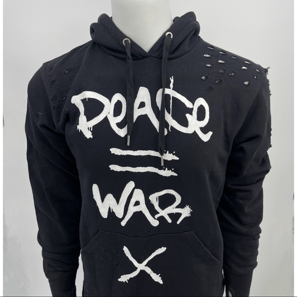 NWT Defend Paris Distressed Black & White Hoodie - Picture 2 of 6